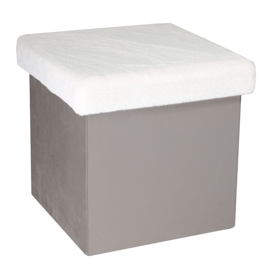 Coffre Pouf Pliable Gris Imitation Fourrure Leo