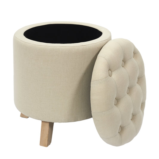 Coffre Pouf Rond Eleonor Beige