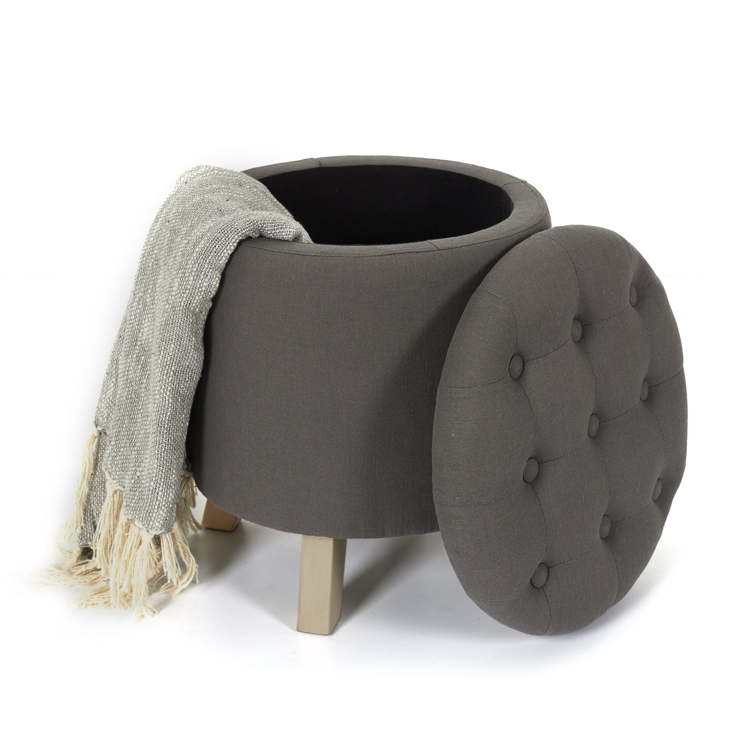 Coffre Pouf Rond Eleonor Gris