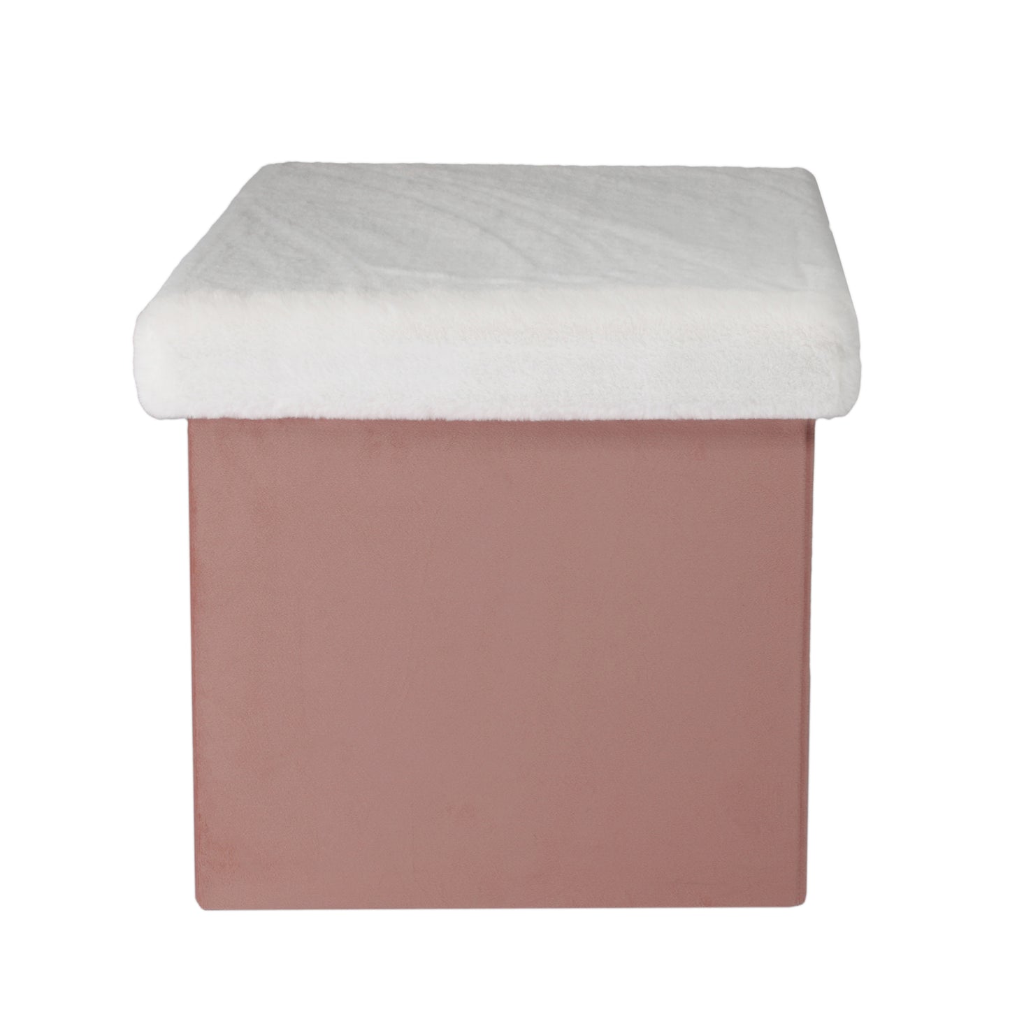 Coffre Pouf Pliable Rose Imitation Fourrure Leo