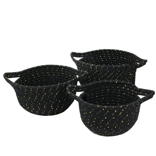 Panier Rangement Coton Noir Et Fibre Dore X3