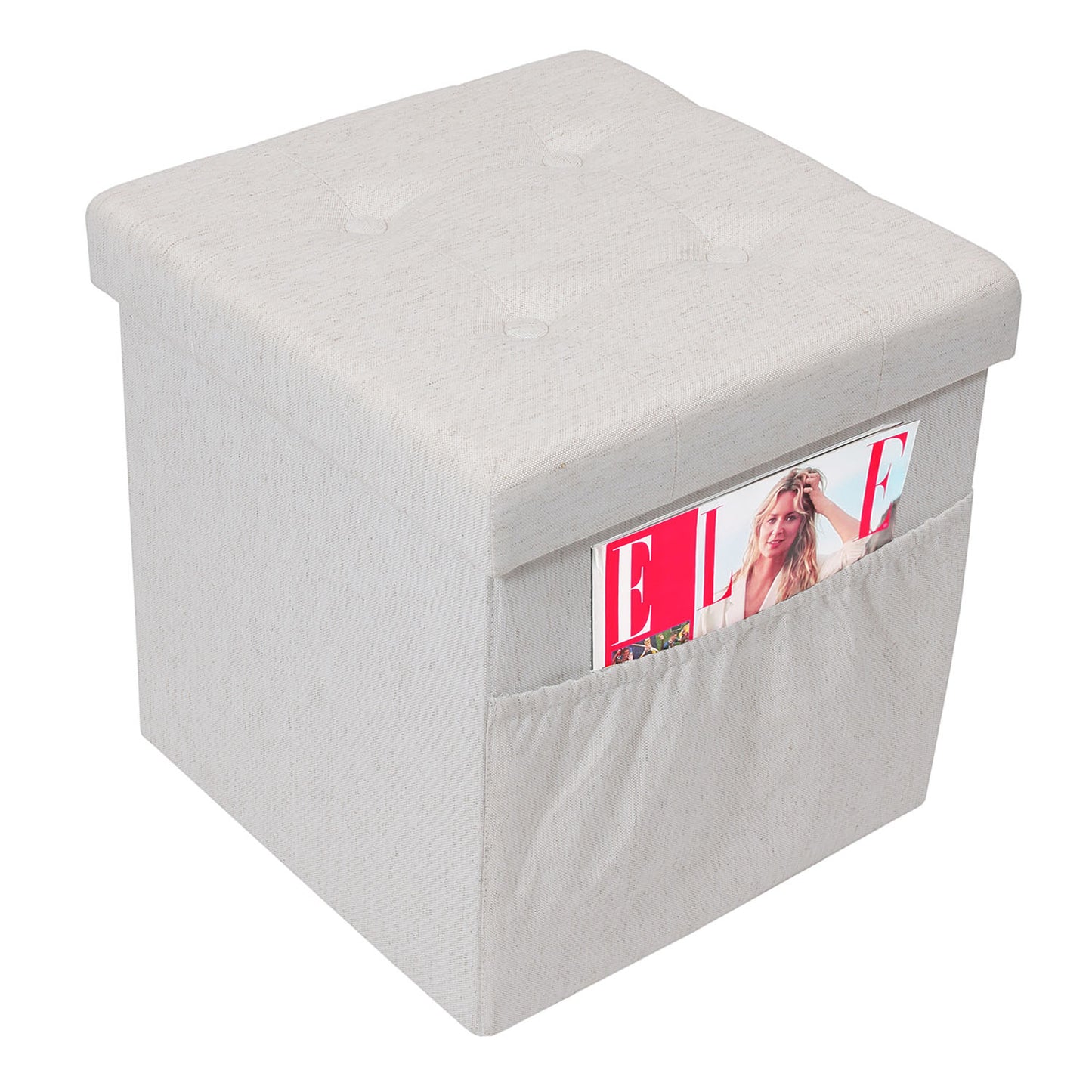 Coffre Pouf Pliable Tissu Beige