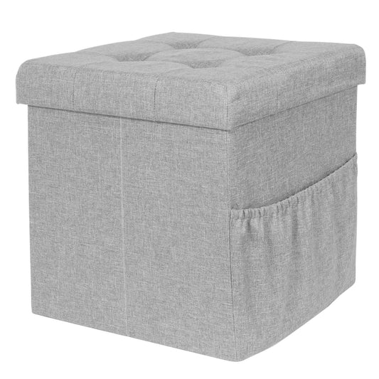 Coffre Pouf Pliable Tissu Gris Clair