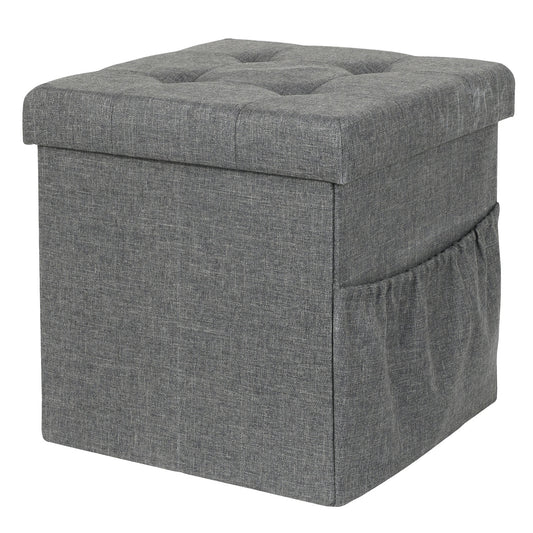 Coffre Pouf Pliable Tissu Gris Fonce