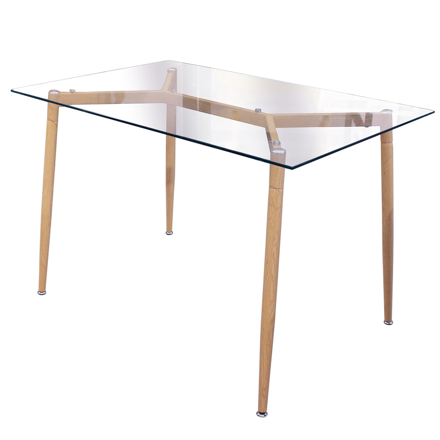 Table En Verre Pieds Metal Effet Bois 75X115Cm