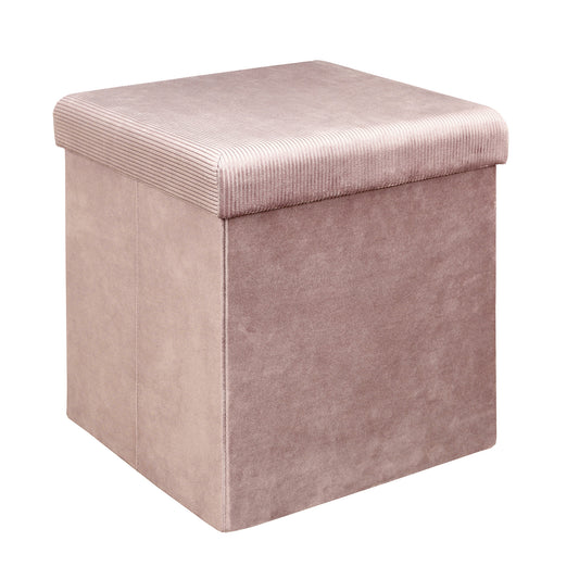 Coffre Pouf Pliable Velours Cotele Giulia Rose