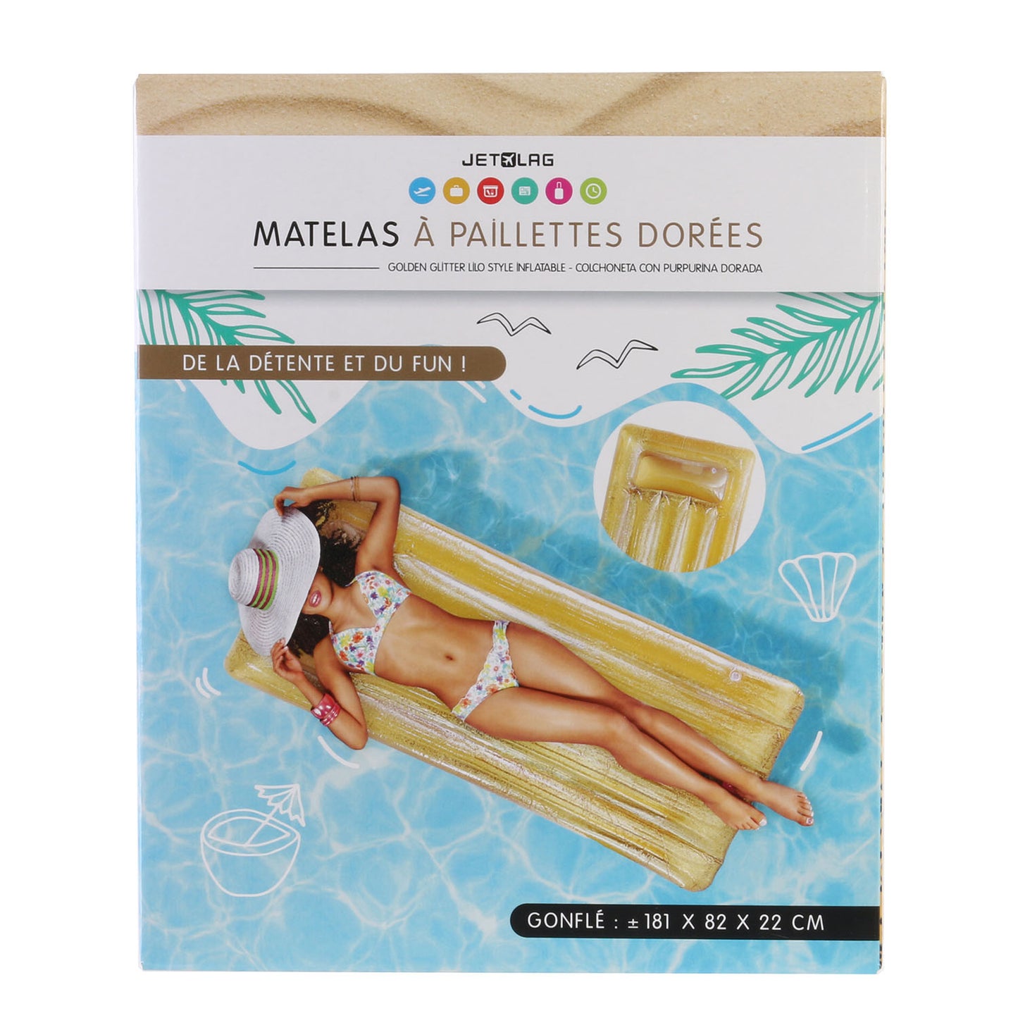 Matelas Gonflable A Paillettes Dorees 181Cm