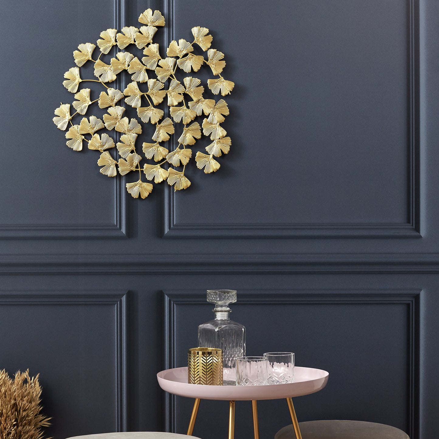 Decoration Murale Fleurs Metal Dore