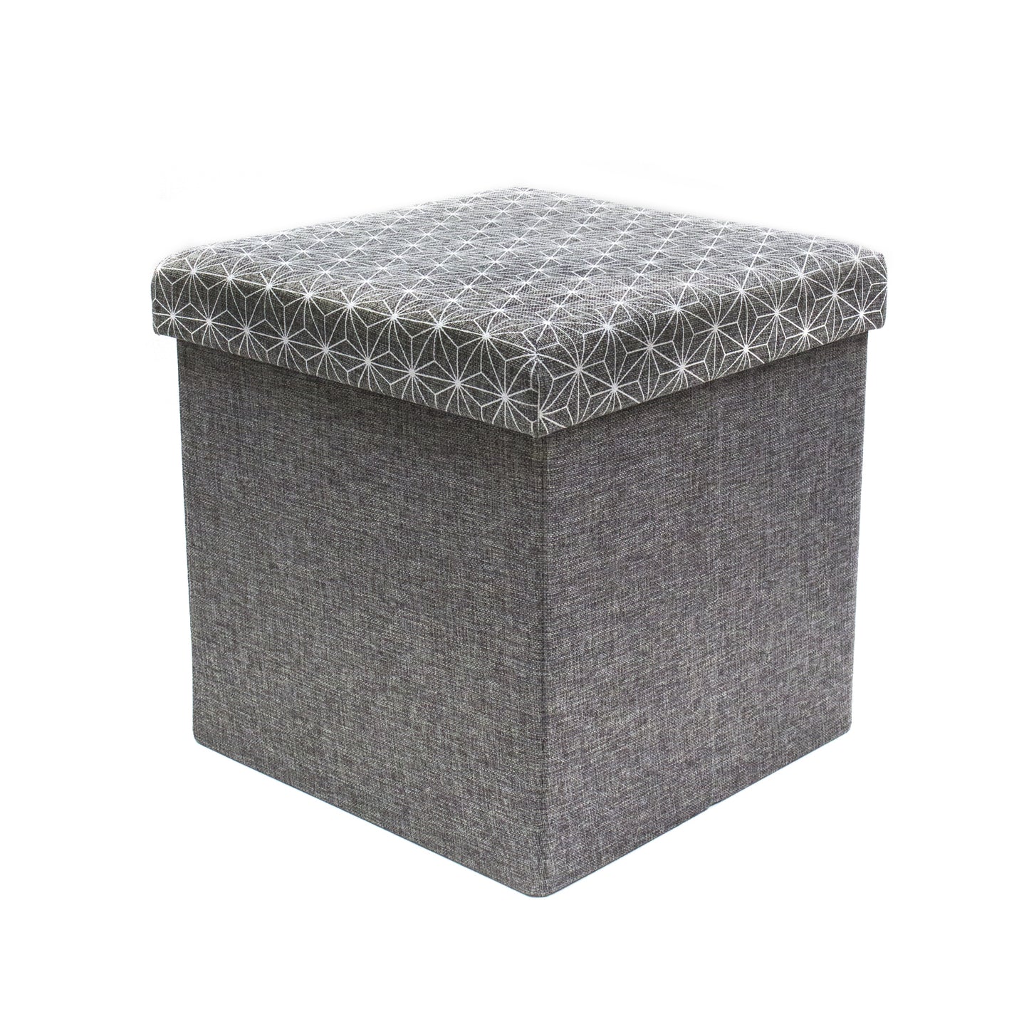 Coffre Pouf Pliable Gris Motif Blanc