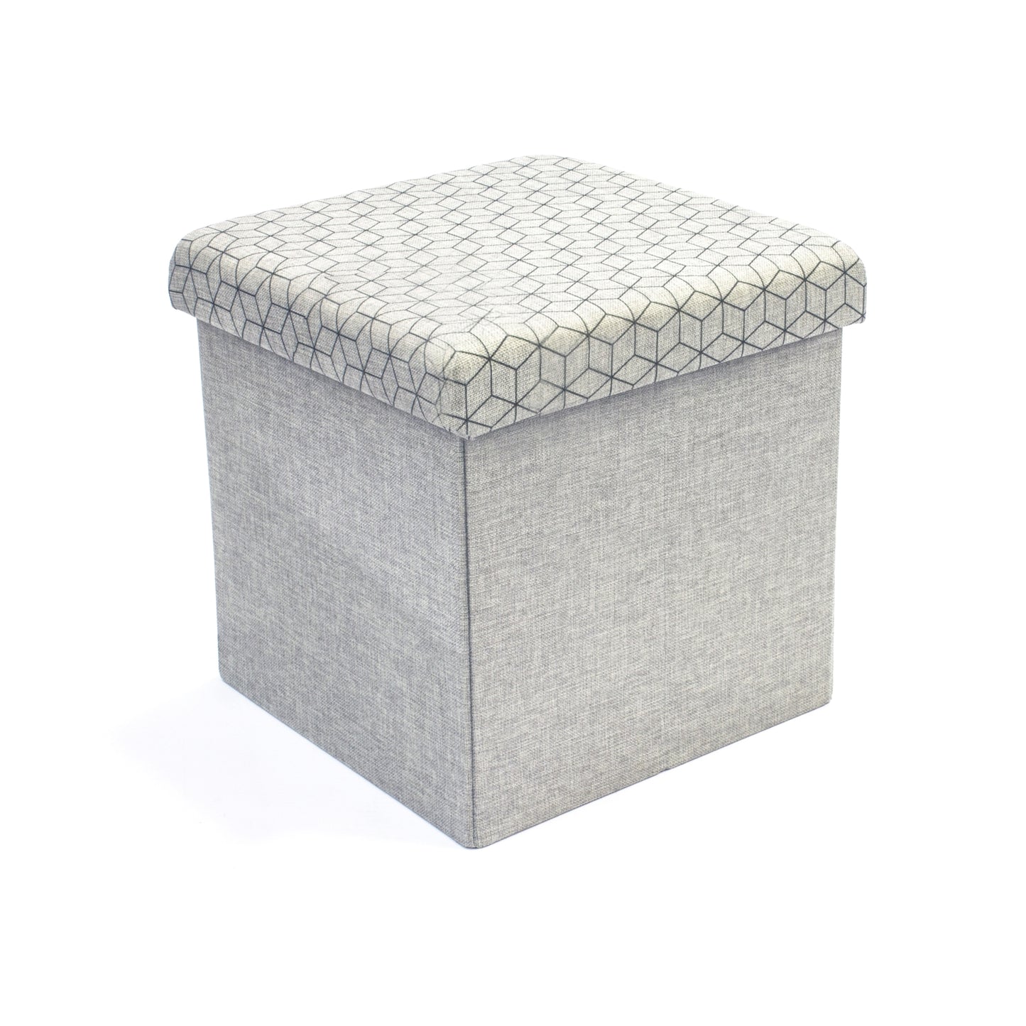 Coffre Pouf Pliable Gris Motif Noir