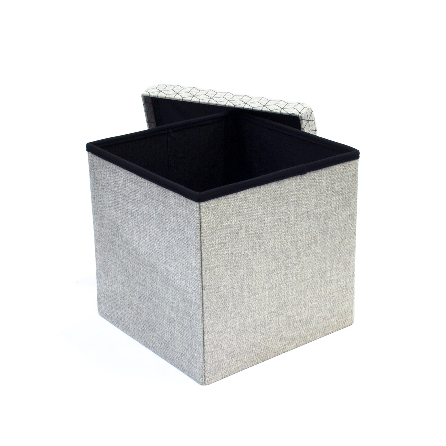 Coffre Pouf Pliable Gris Motif Noir