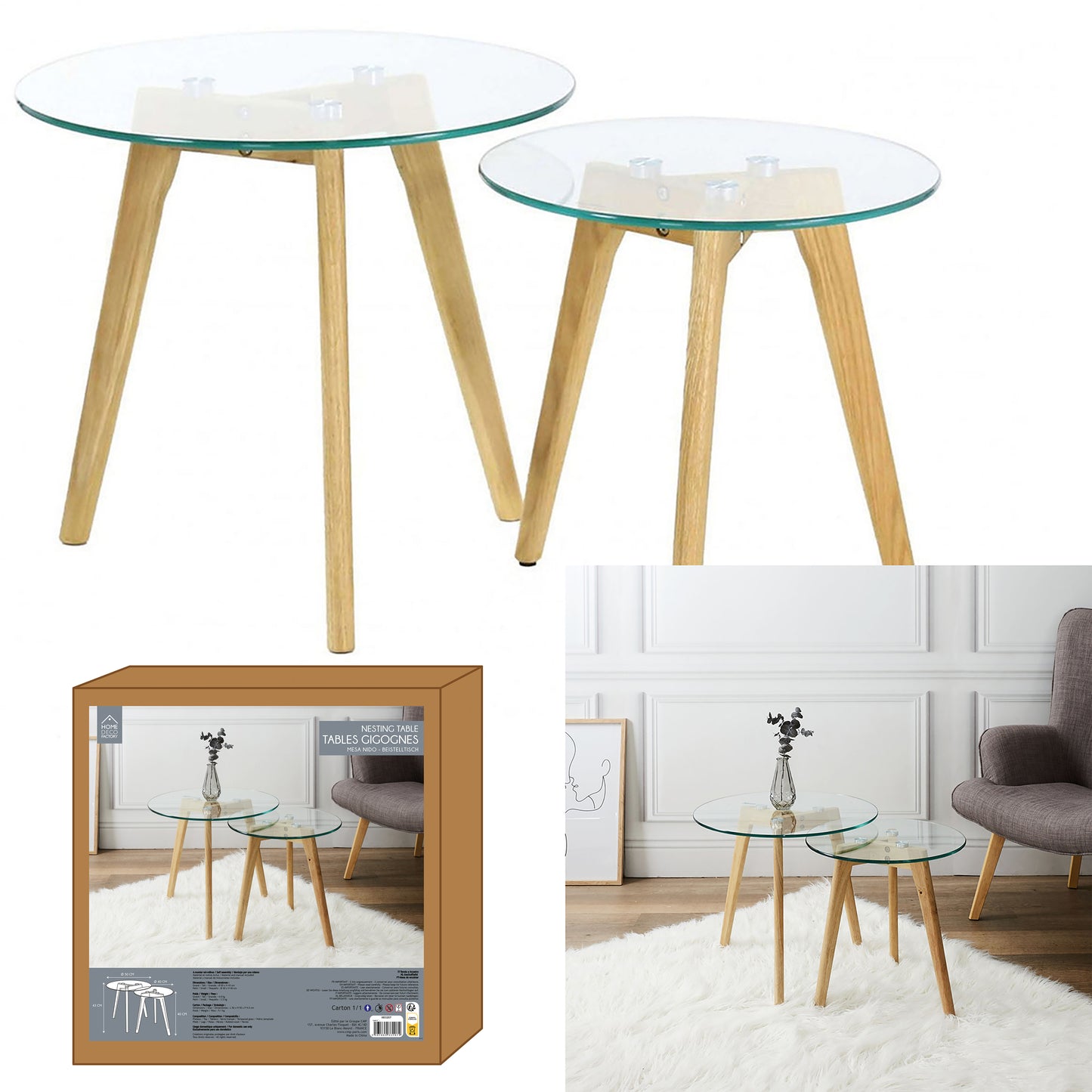 Table Gigogne En Verre Trempe Plateau Rond X2