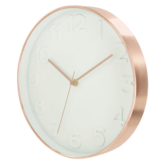 Horloge Ronde 30.5Cm Blanche Cuivree