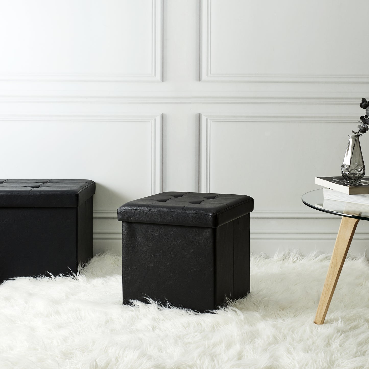 Coffre Pouf Pliable Pu Noir