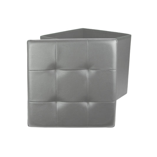 Coffre Pouf Pliable Pu Gris