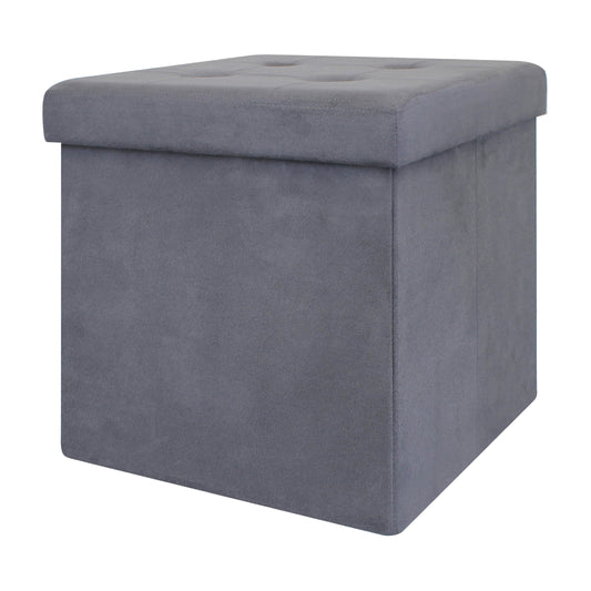 Coffre Pouf Pliable Suedine Gris Fonce