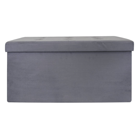 Coffre Banc Pliable Suedine Gris Fonce