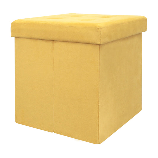 Coffre Pouf Pliable Suedine Jaune