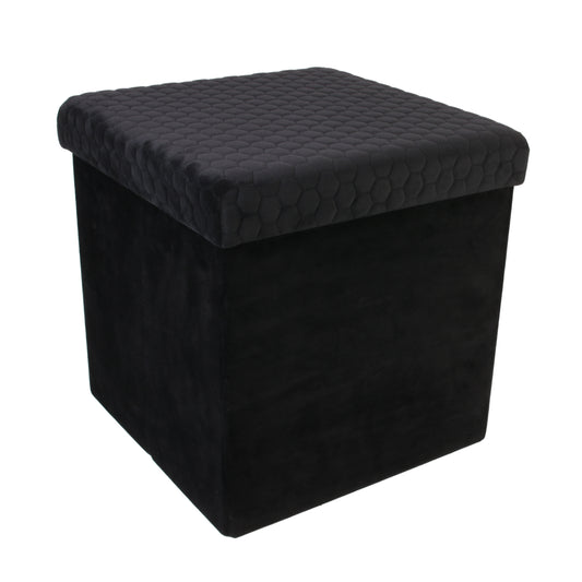 Coffre Pouf Pliable Velours Noir