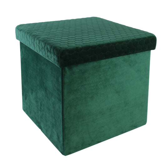 Coffre Pouf Pliable Velours Vert