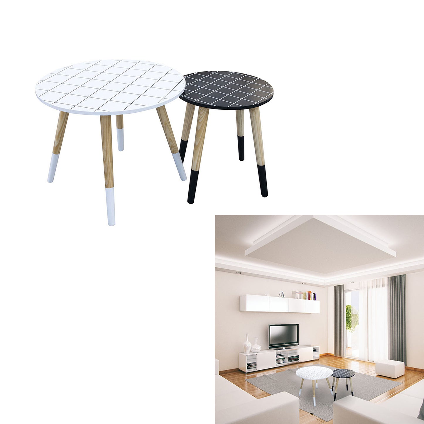 Table Gigogne Carreaux Plateau Rond X2