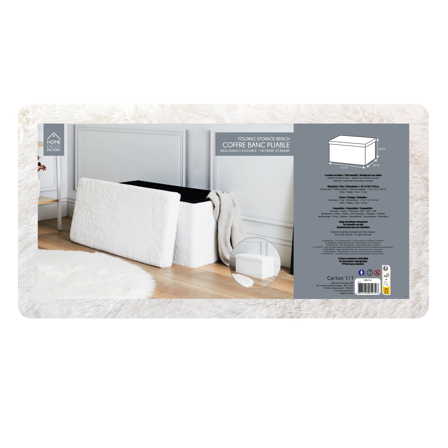 Banc Pliable Imitation Fourrure Blanc