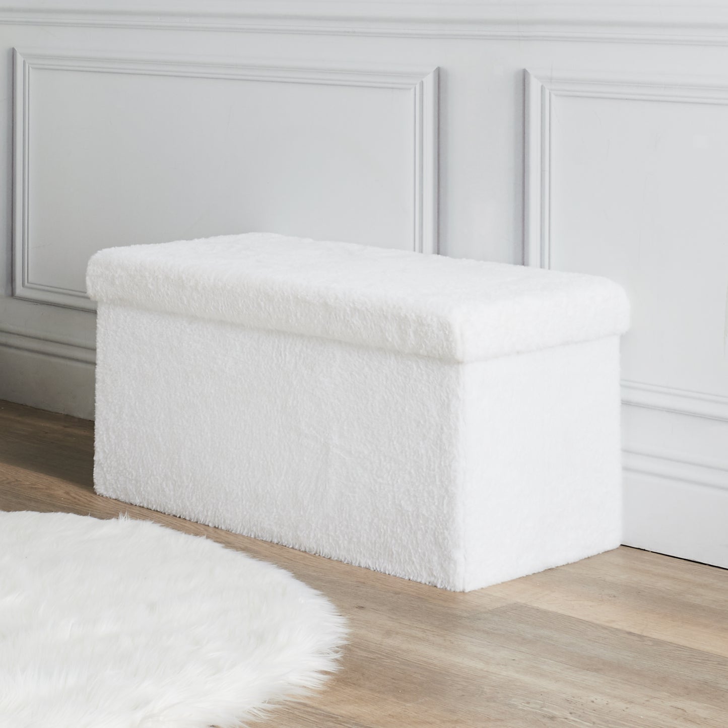 Banc Pliable Imitation Fourrure Blanc