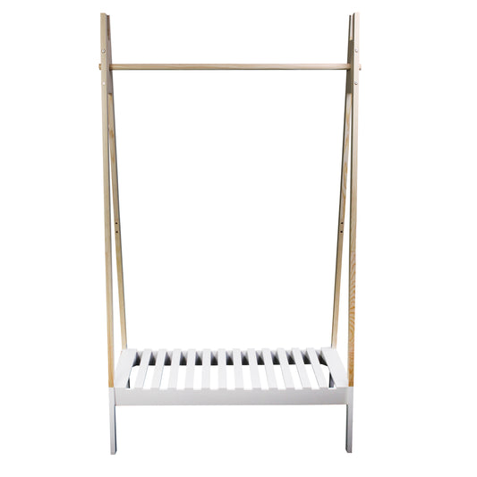 Portant A Vetements Bois Blanc 100X46X170Cm