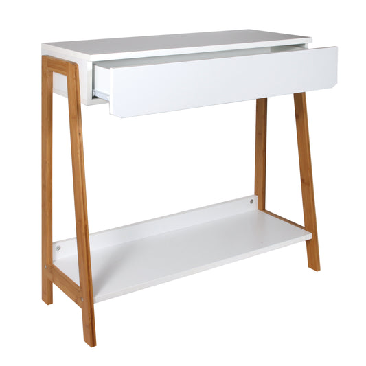 Console Avec Tiroir Blanc Et Bois 83.8X34X77Cm