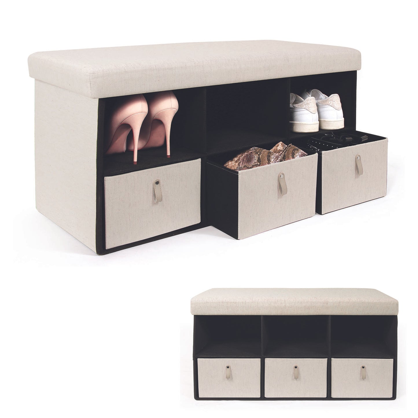 Coffre Banc Pliable Rangements Tissu Beige