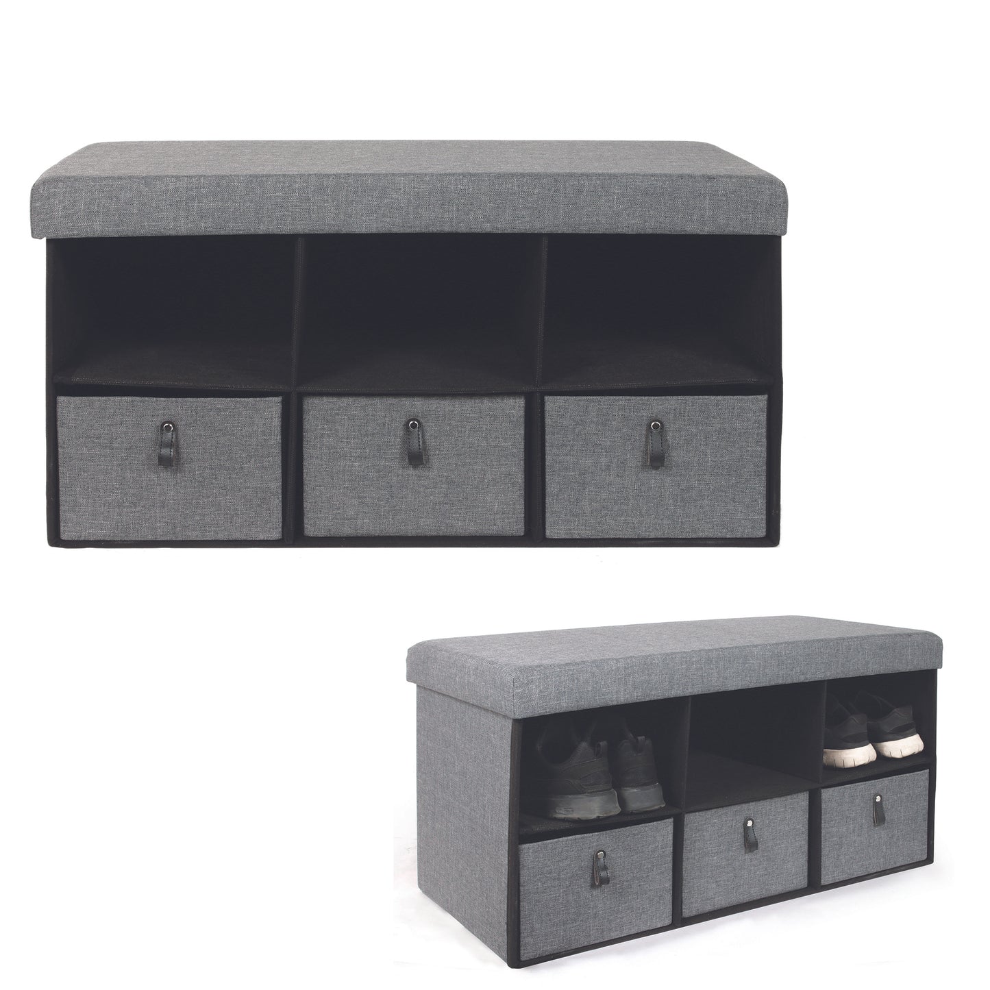 Coffre Banc Pliable Rangements Gris Fonce