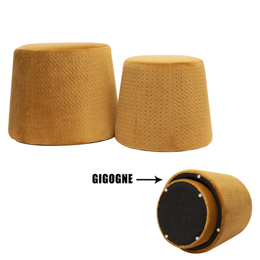 Pouf Gigogne Velours A Motif Ocre X2