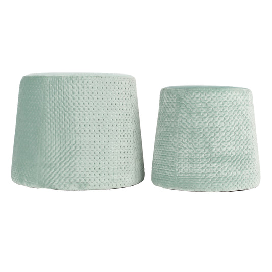 Pouf Gigogne Velours A Motif Vert D Eau X2