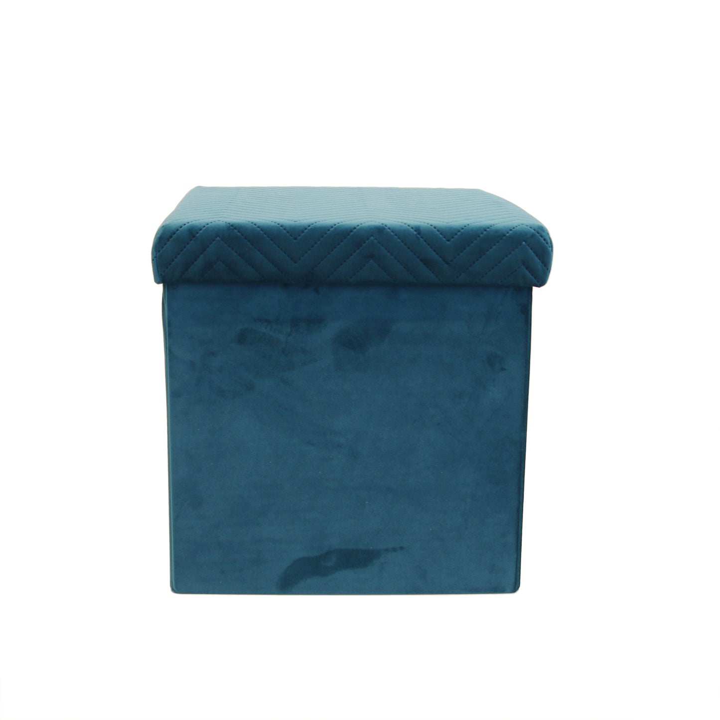 Coffre Pouf Pliable Velours A Motif Bleu