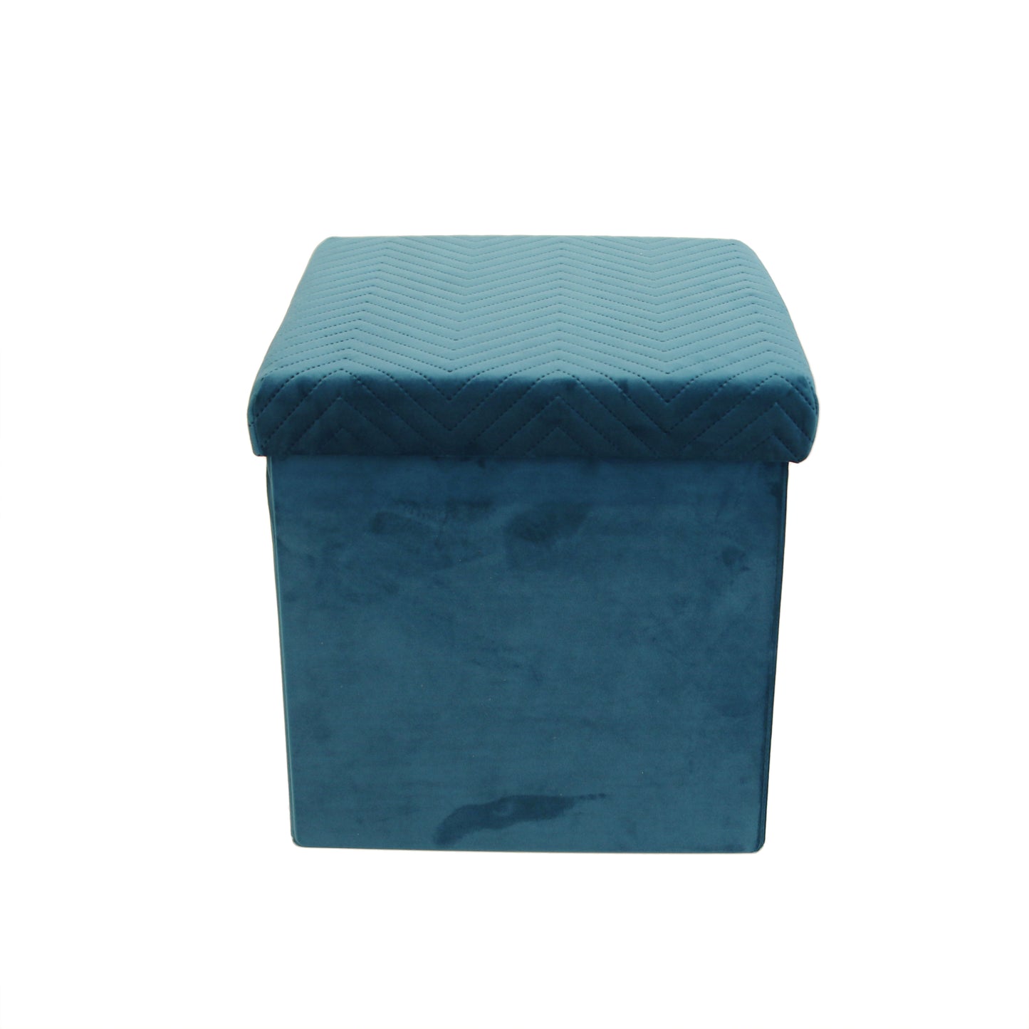 Coffre Pouf Pliable Velours A Motif Bleu