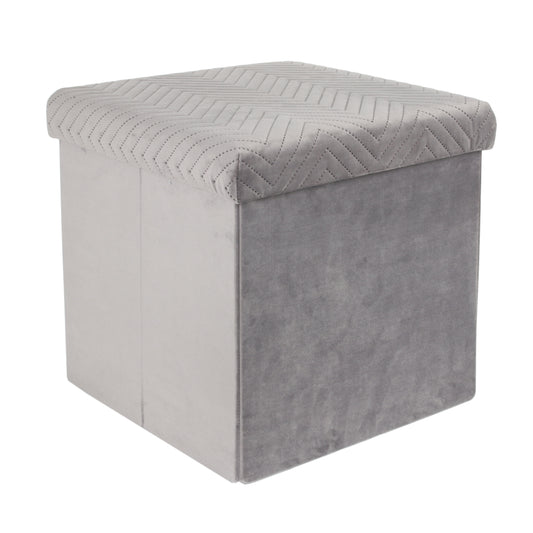 Coffre Pouf Pliable Velours A Motif Gris