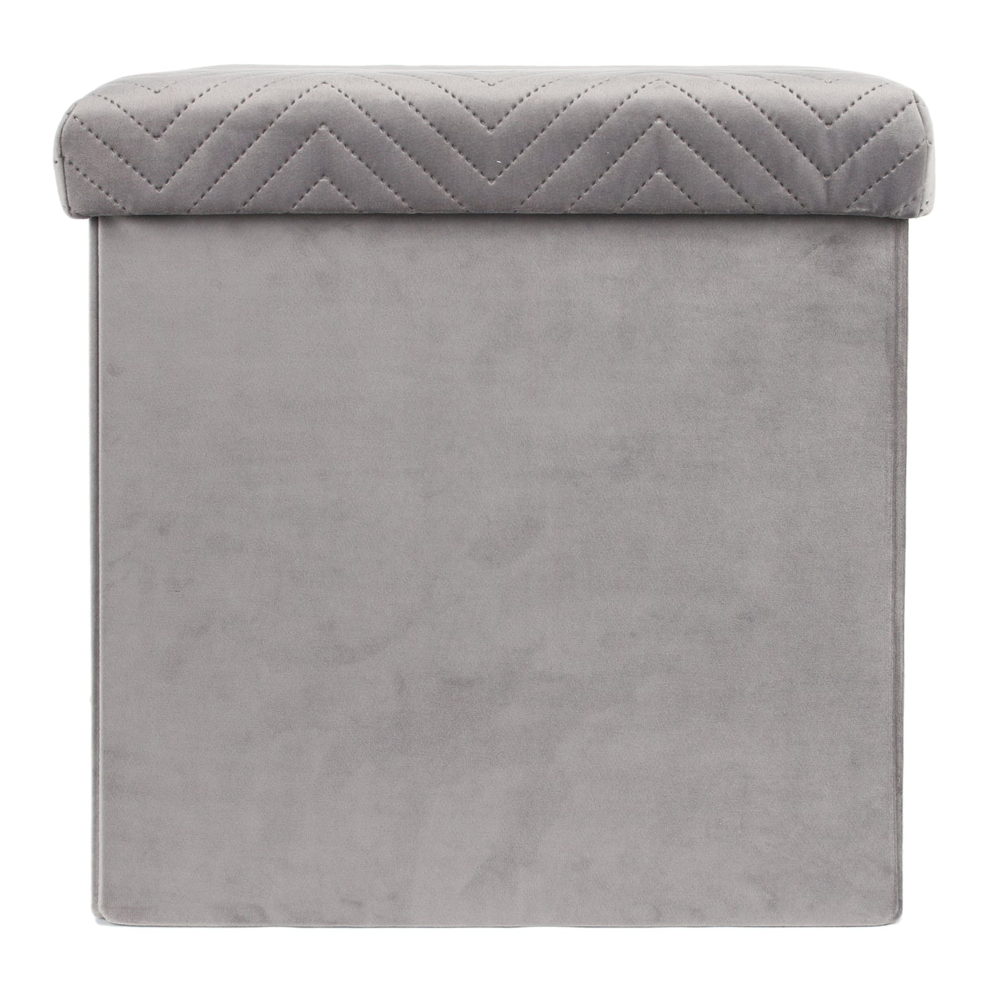 Coffre Pouf Pliable Velours A Motif Gris