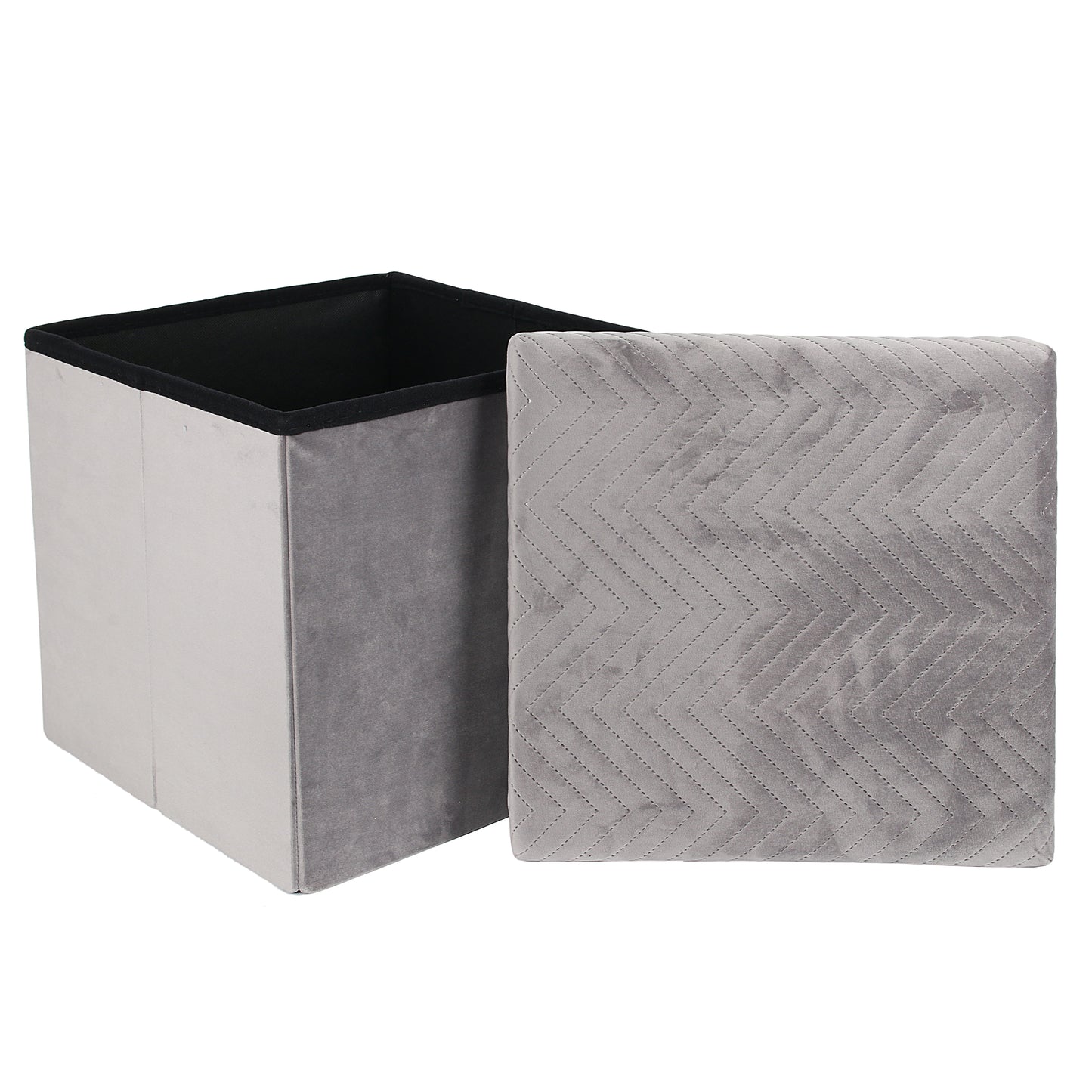 Coffre Pouf Pliable Velours A Motif Gris