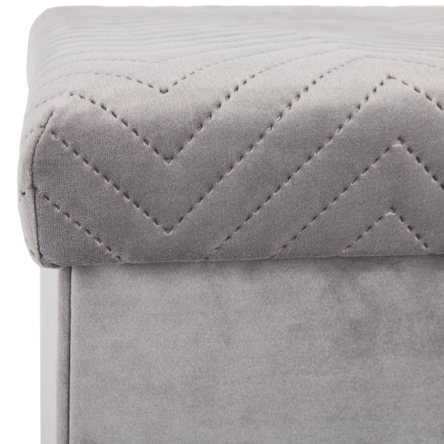 Coffre Pouf Pliable Velours A Motif Gris