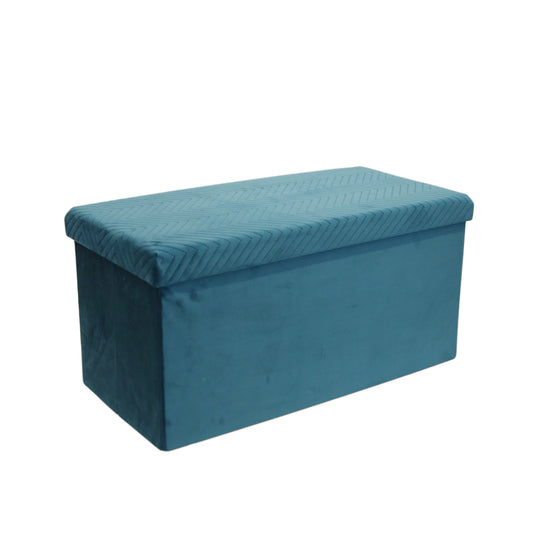 Coffre Banc Pliable Velours A Motif Bleu