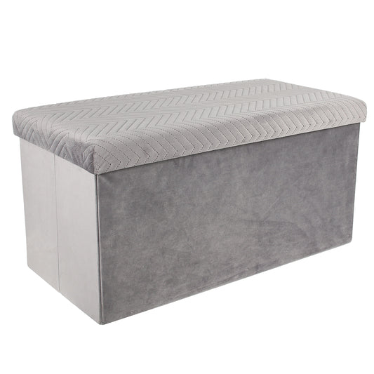 Coffre Banc Pliable Velours A Motif Gris