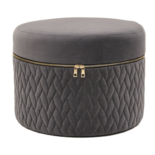 Pouf Velours Fermeture Eclair Gris