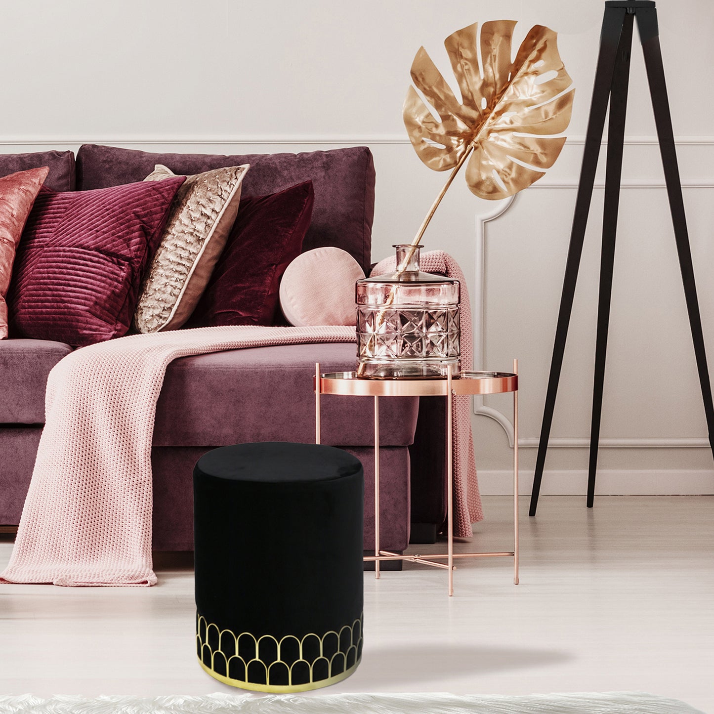 Pouf Velours Lisere Metal Noir