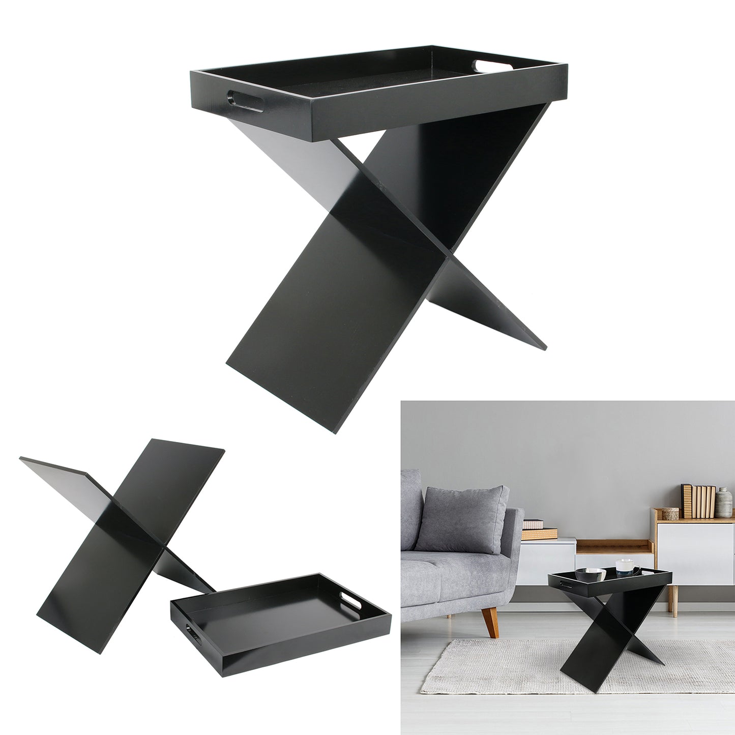 Table D Appoint Plateau Amovible Noir