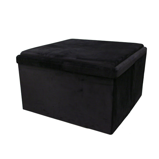 Coffre Pouf Pliable Table Velours Noir 76X76Cm