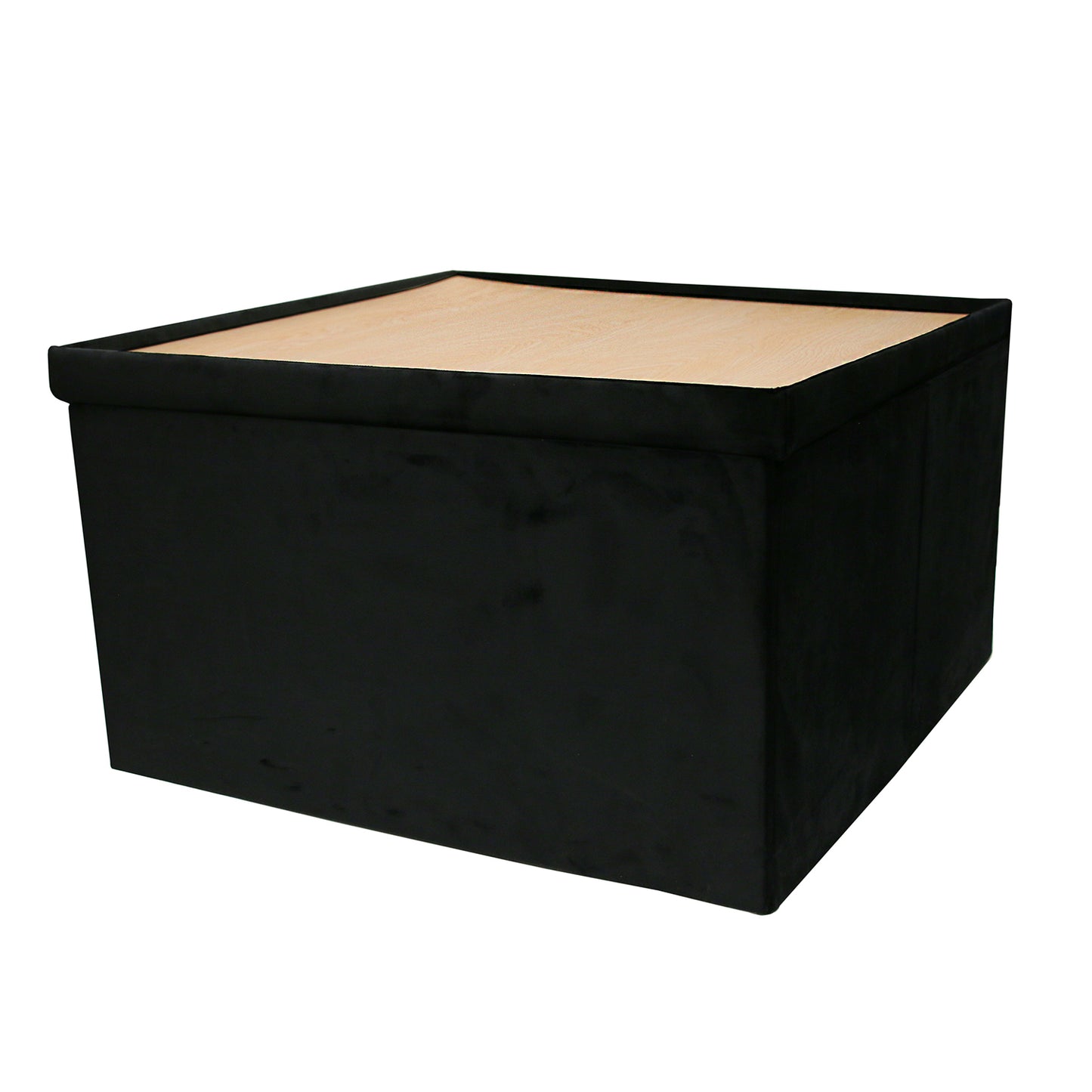 Coffre Pouf Pliable Table Velours Noir 76X76Cm