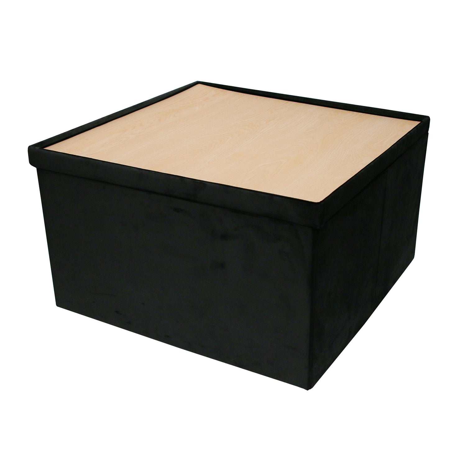 Coffre Pouf Pliable Table Velours Noir 76X76Cm