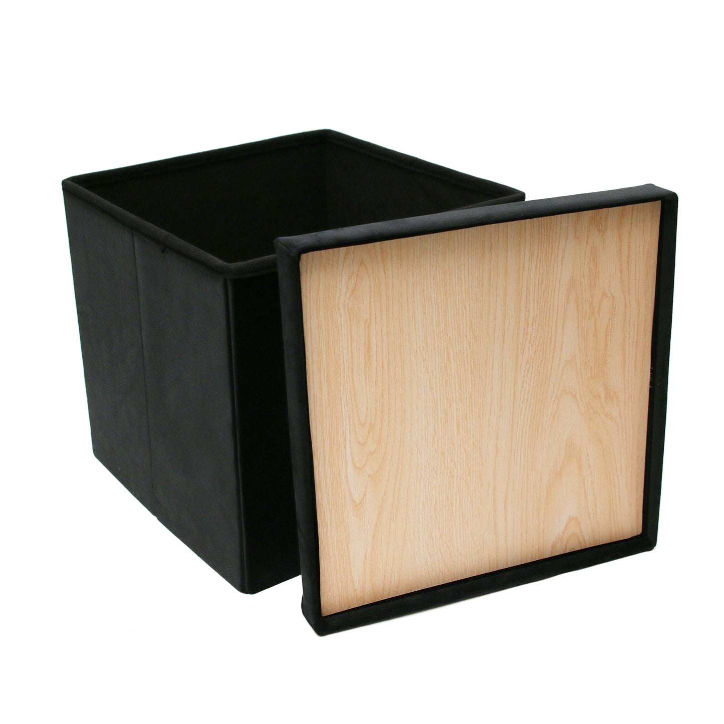 Coffre Pouf Pliable Table Velours Noir 76X76Cm