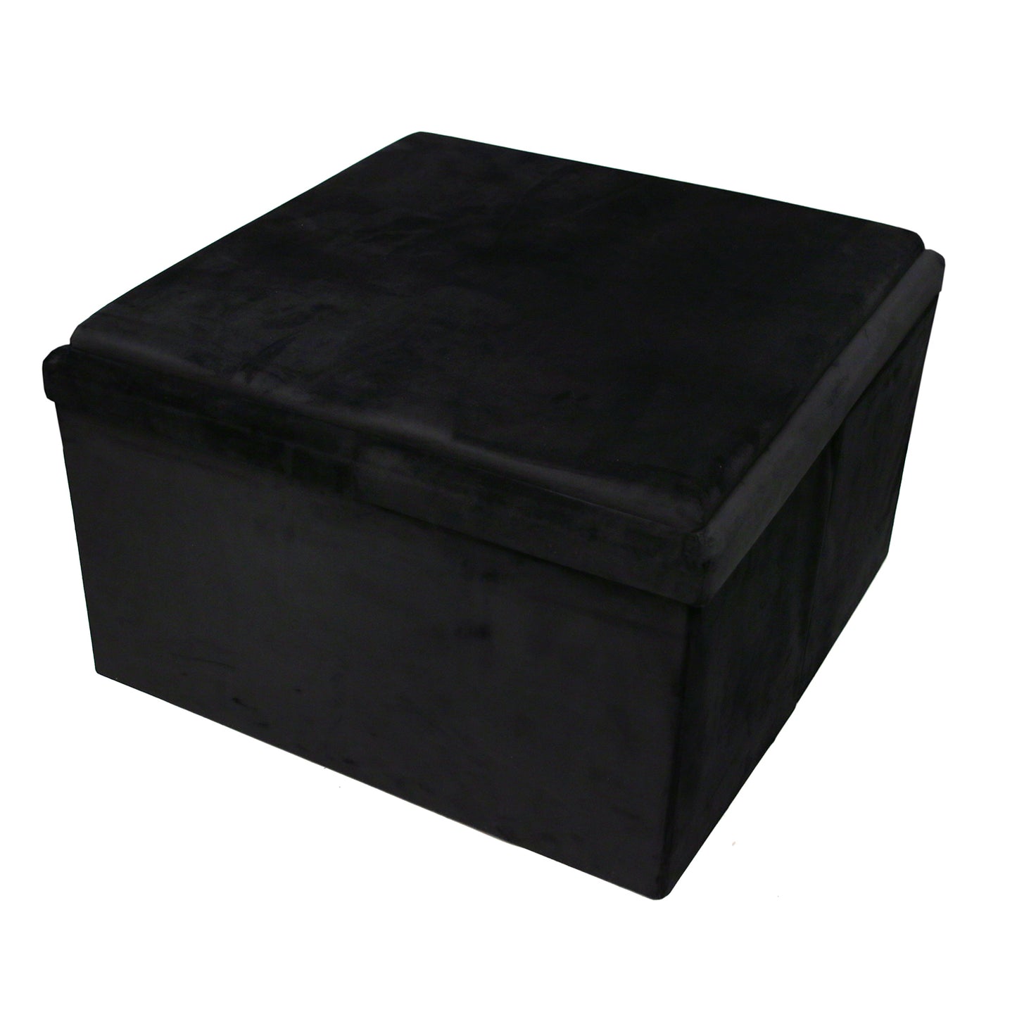 Coffre Pouf Pliable Table Velours Noir 76X76Cm