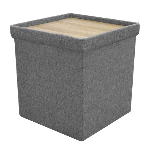 Coffre Pouf Pliable Table Tissu Gris 38X38Cm